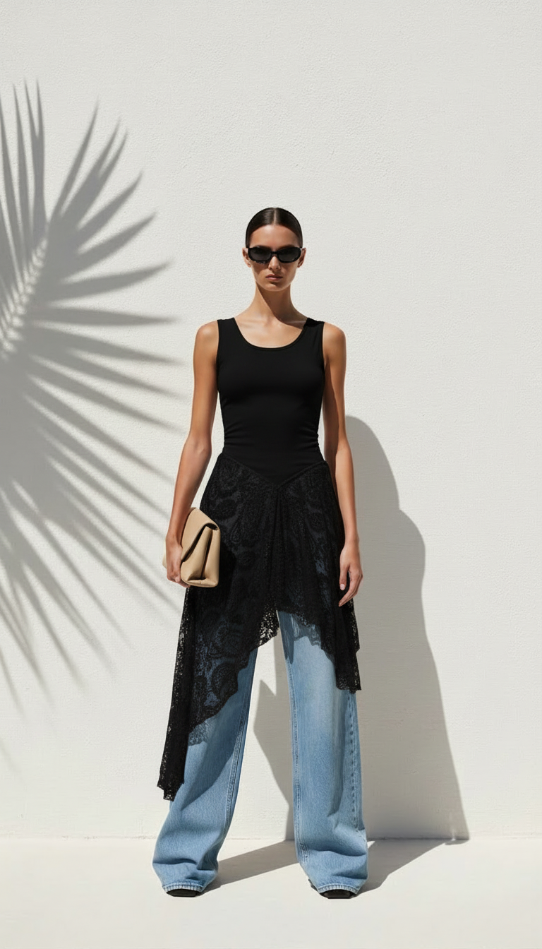 Asymmetric Lace top - Black