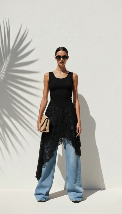 Asymmetric Lace top - Black