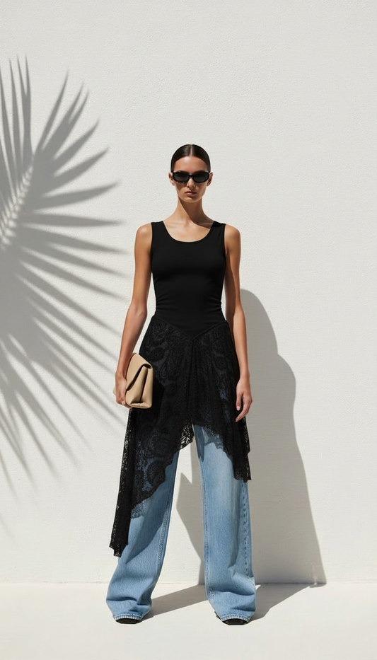 Asymmetric Lace top - Black