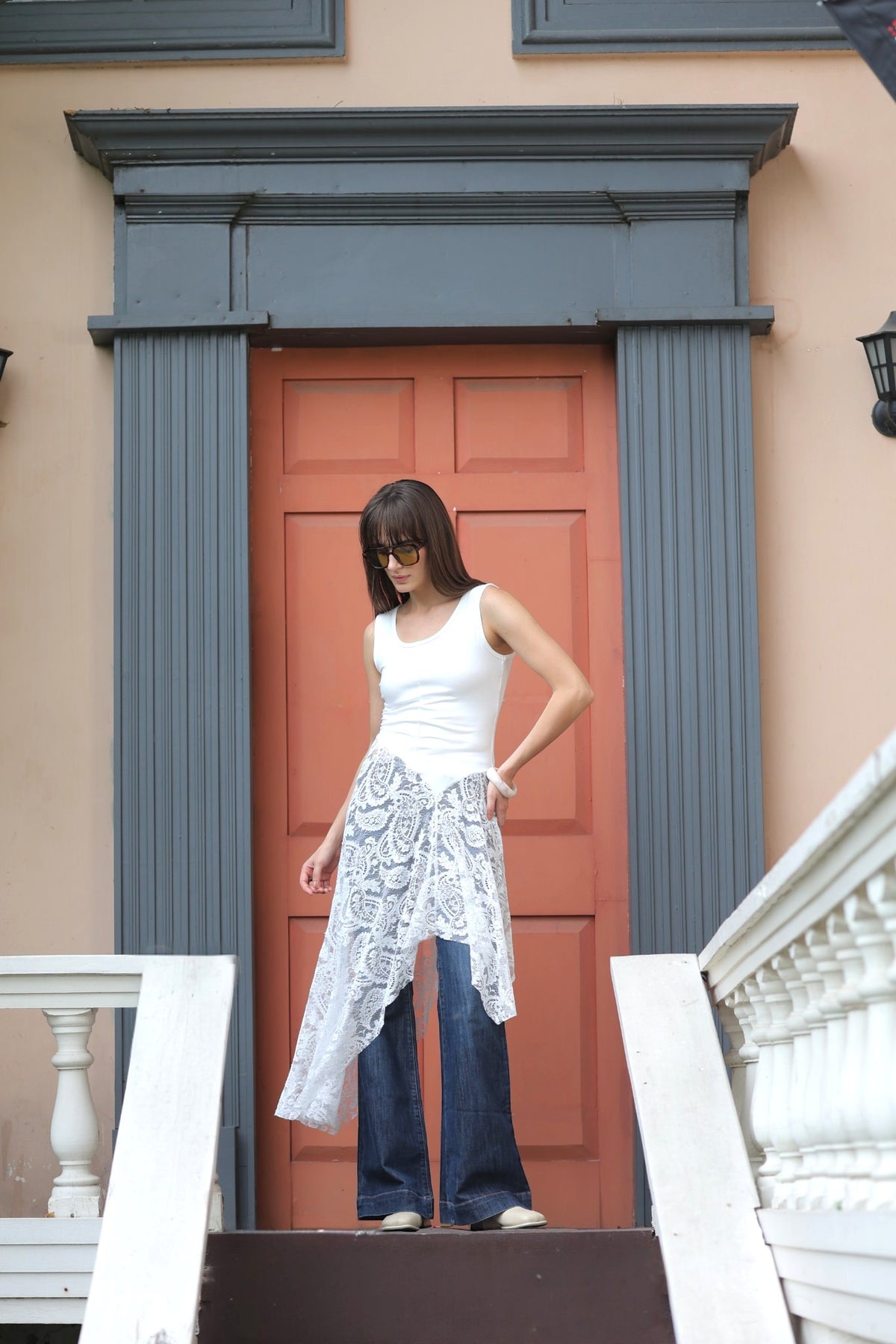 Asymmetric Lace top - White