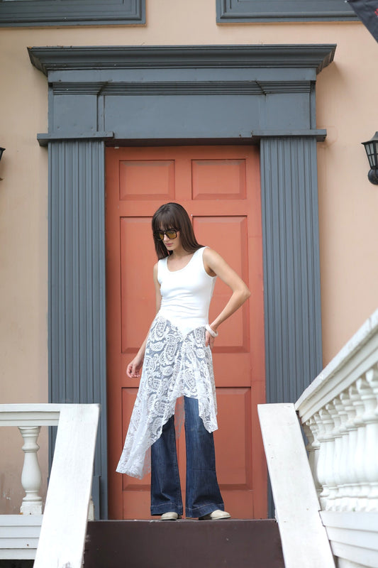 Asymmetric Lace top - White