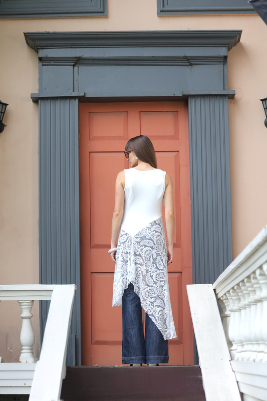 Asymmetric Lace top - White