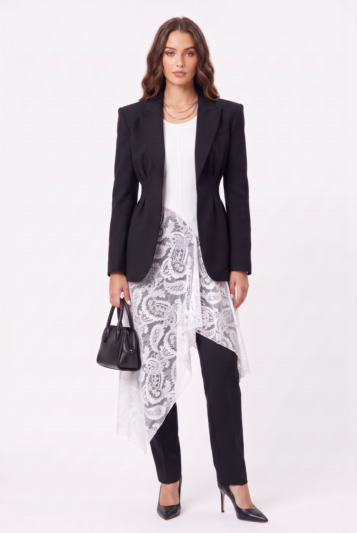 Asymmetric Lace top - White