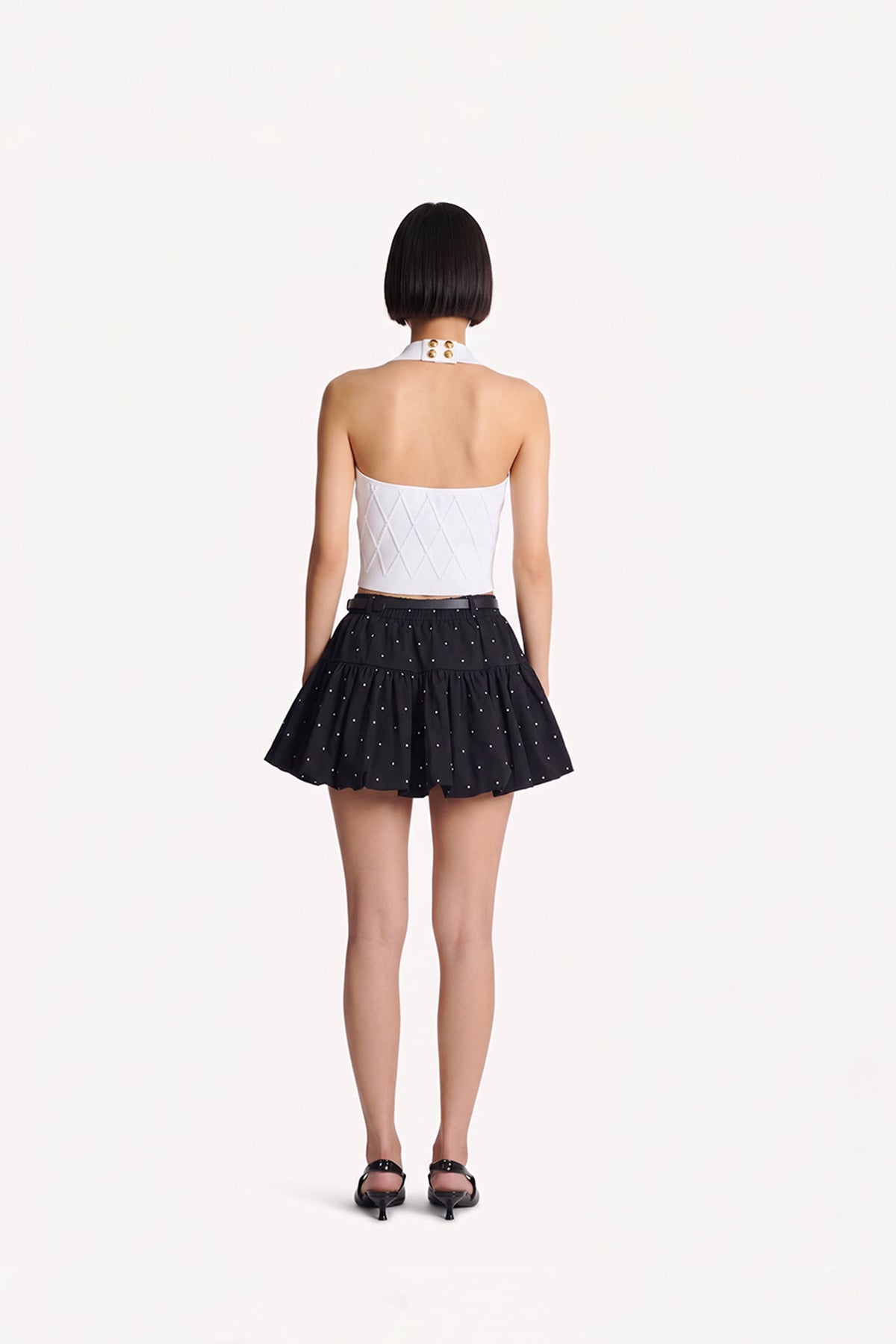 Black Polka Dot Tiered Mini Skirt
