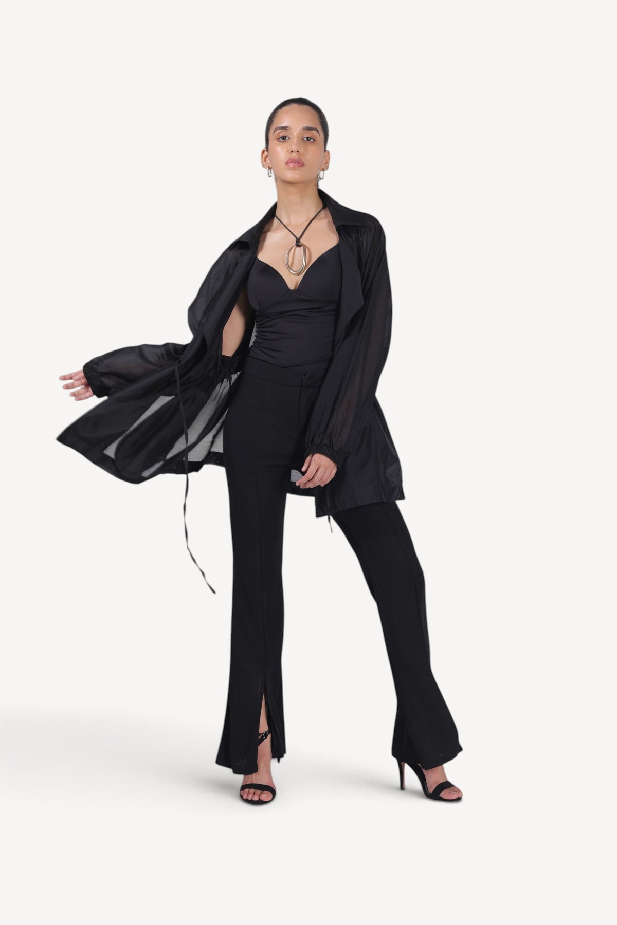 Black Sheer Wrap-Front Overlay Jacket