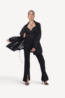Black Sheer Wrap-Front Overlay Jacket