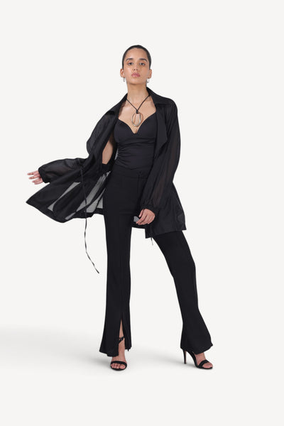 Black Sheer Wrap-Front Overlay Jacket
