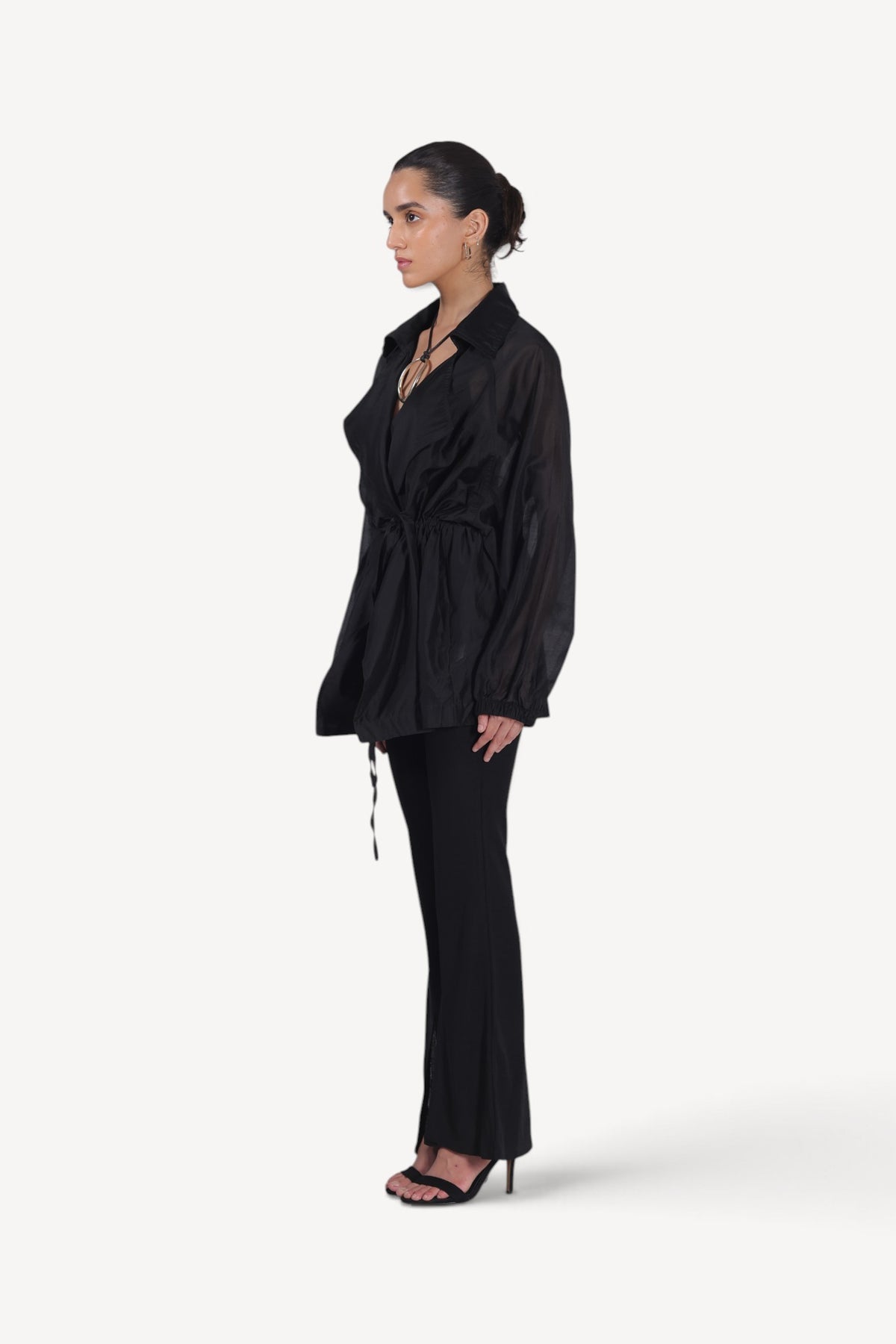 Black Sheer Wrap-Front Overlay Jacket