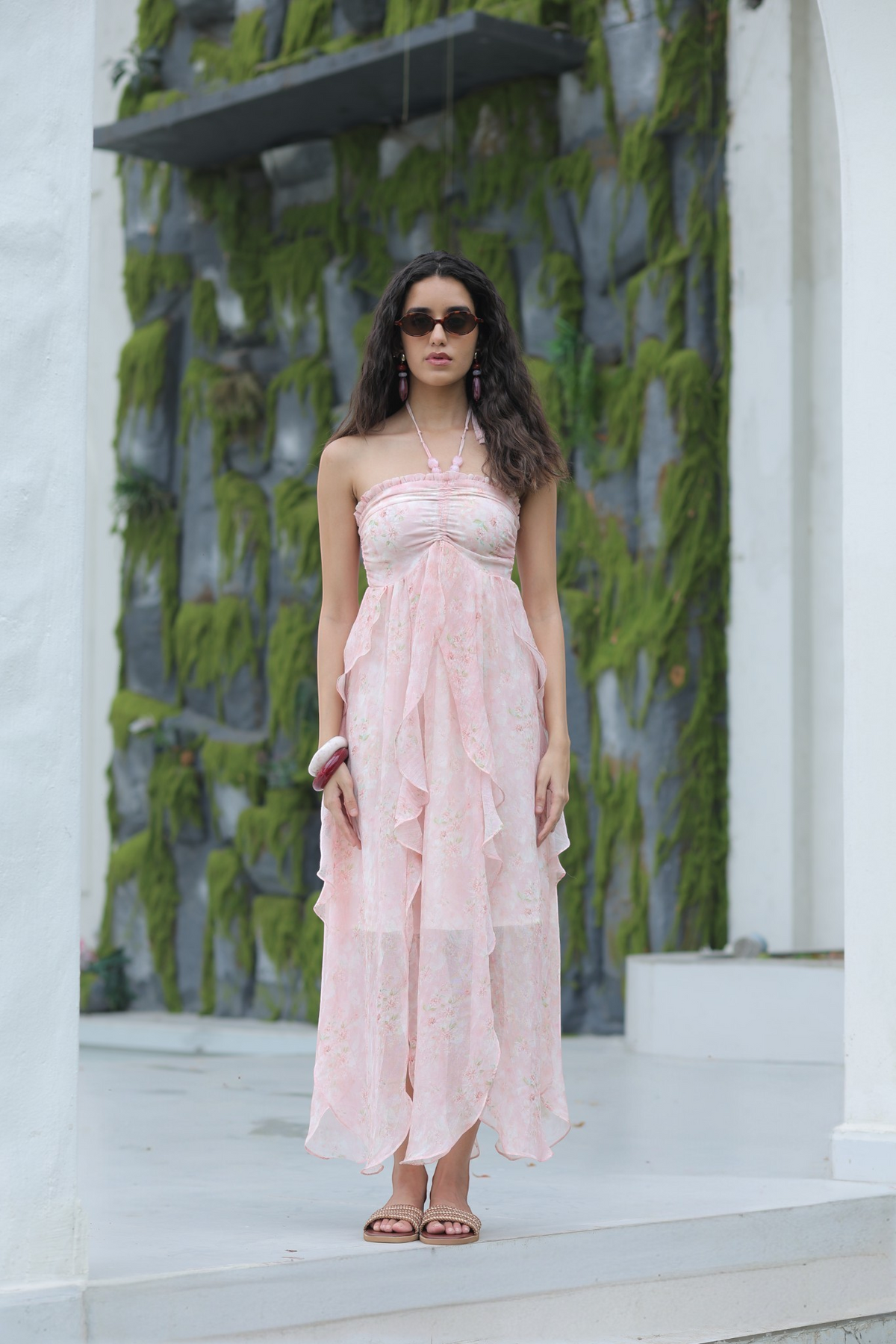 Blush Cascade Printed Maxi Dress