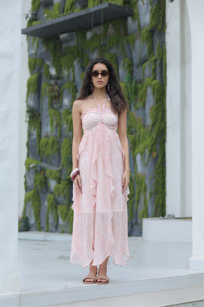 Blush Cascade Printed Maxi Dress