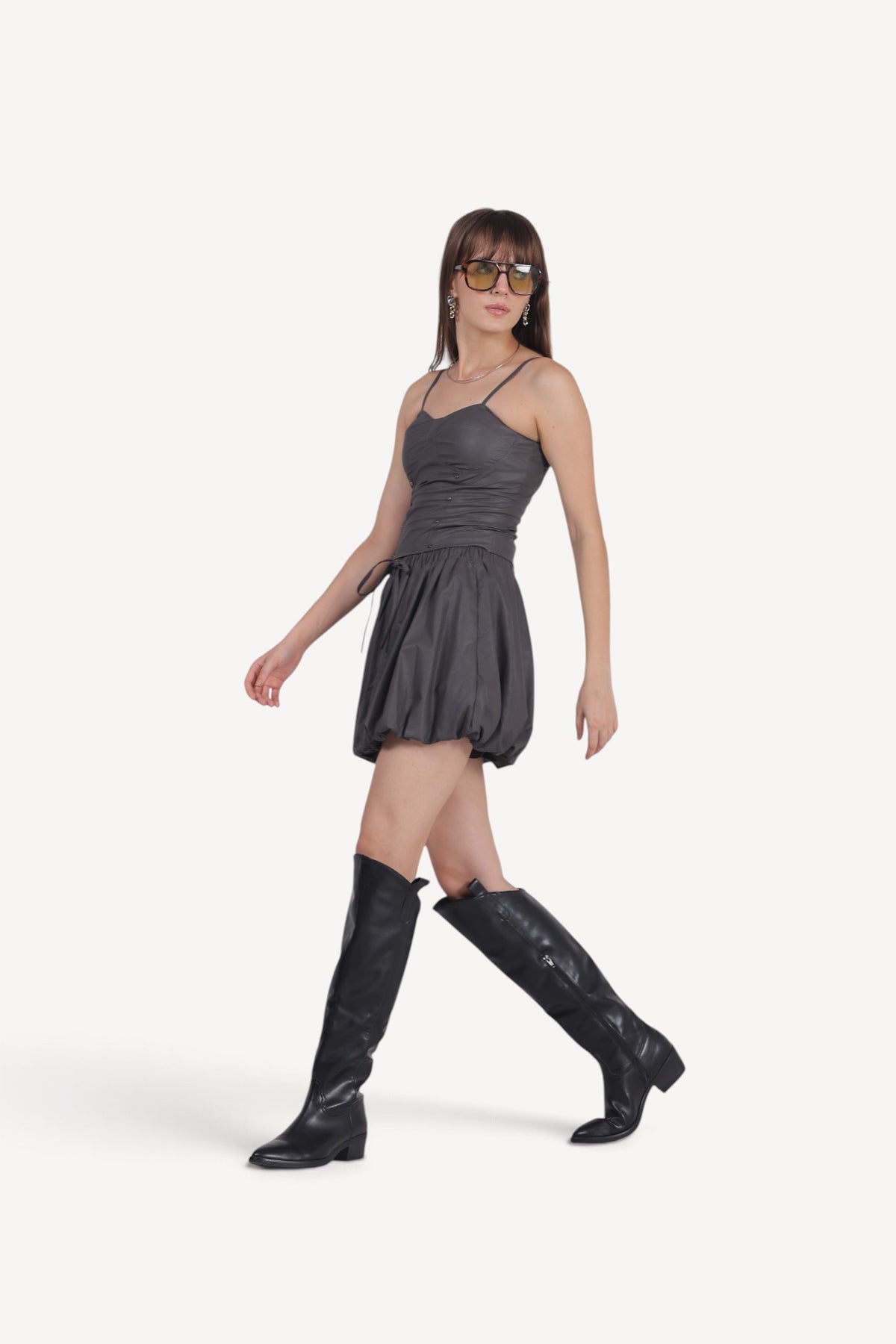 Ruched Corset Top &Bubble Skirt Set