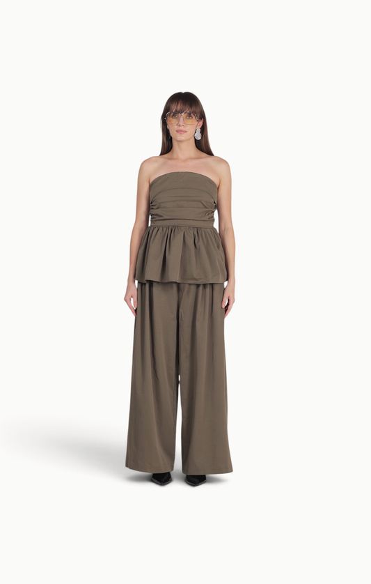 Deep Olive Cinched Peplum co-ord set