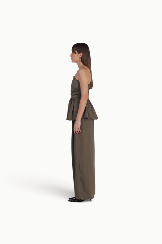 Deep Olive Cinched Peplum co-ord set