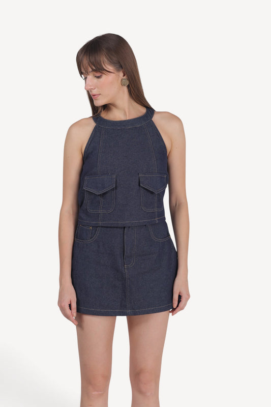 Denim utility Halter Top &Mini Skirt set