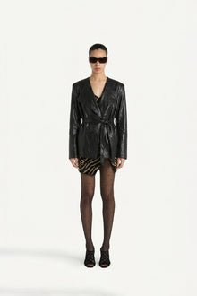 Espresso Faux Leather Self-Belt Jacket