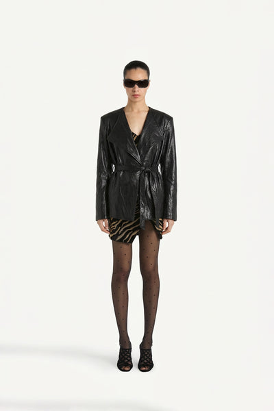 Espresso Faux Leather Self-Belt Jacket
