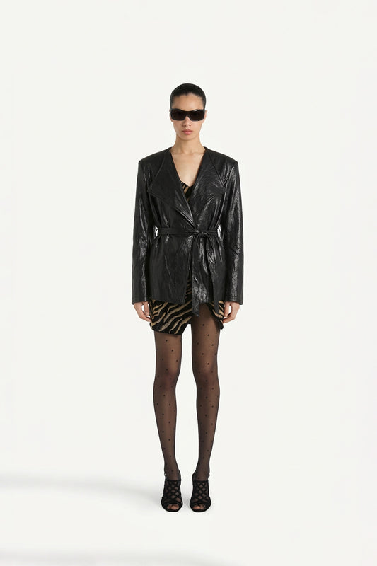 Espresso Faux Leather Self-Belt Jacket