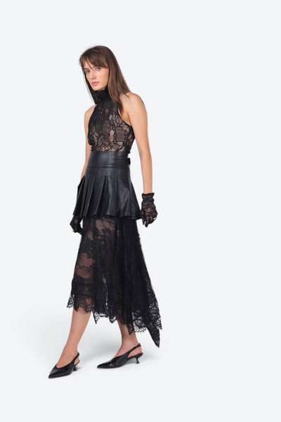 Leather & Lace Asymmetric Skirt
