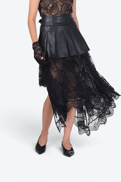 Leather & Lace Asymmetric Skirt