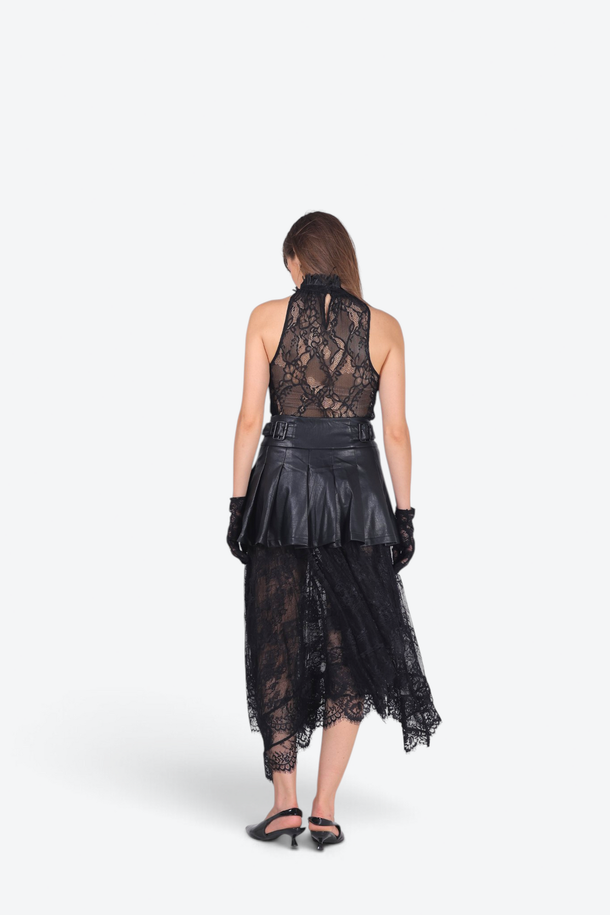 Leather & Lace Asymmetric Skirt