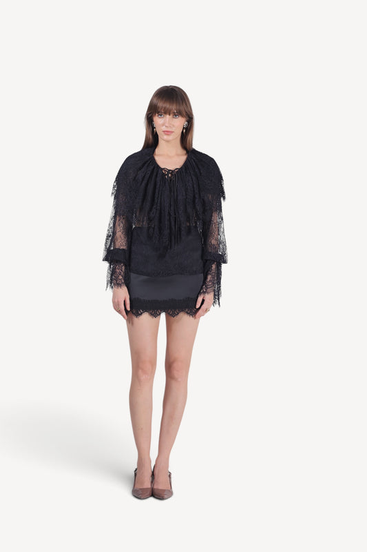 Black Lace Ruffle Top