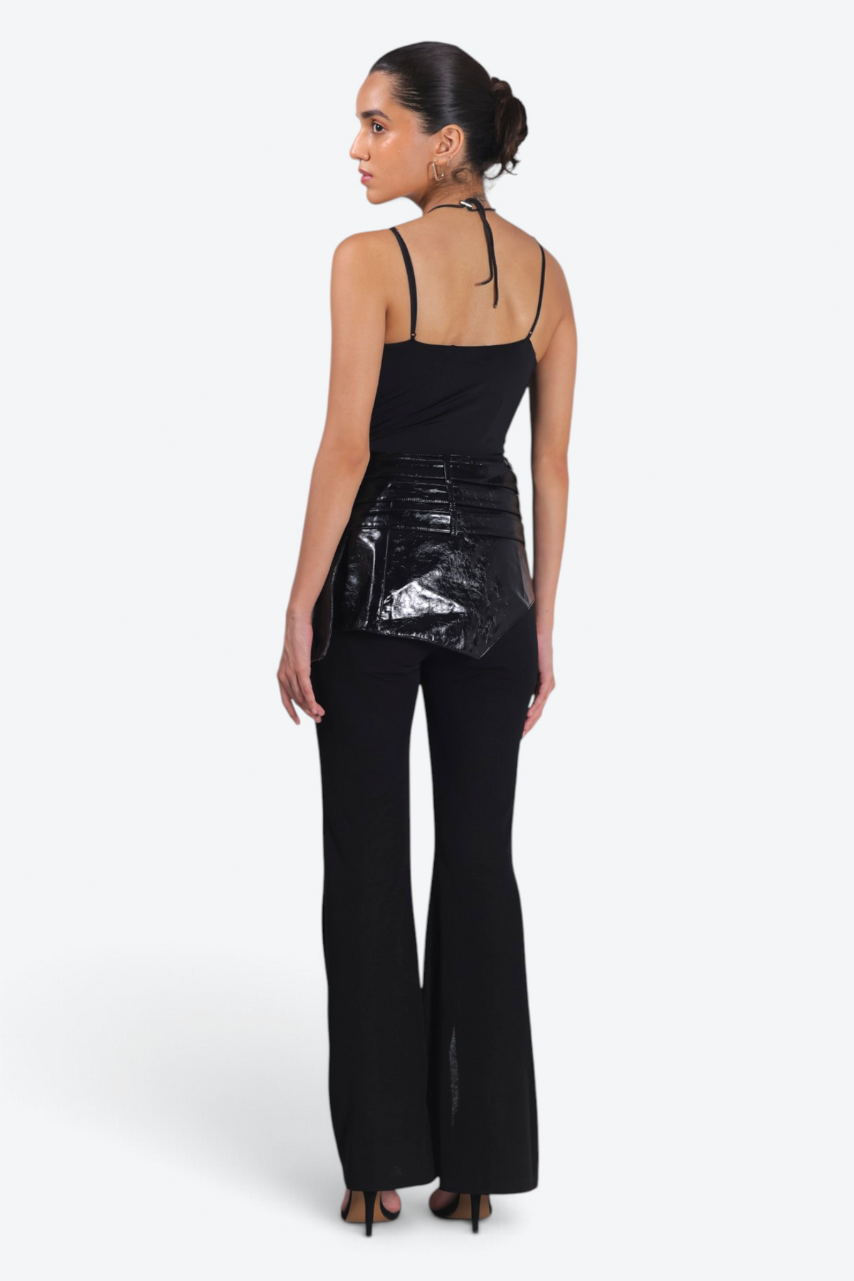 Noir Flare Pants with Luxe Leather Harness belt