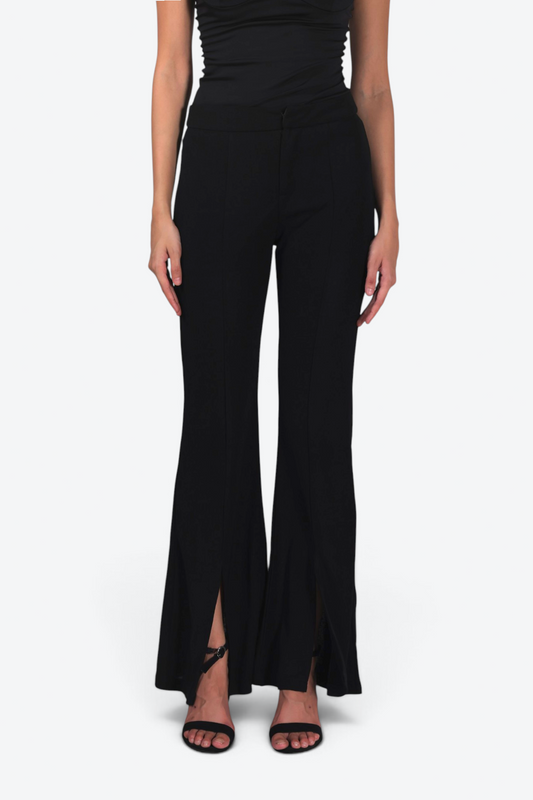 Noir Flare Pants with Luxe Leather Harness belt