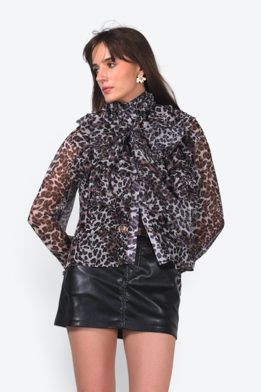 Oversize Tie-up Animal Print Top