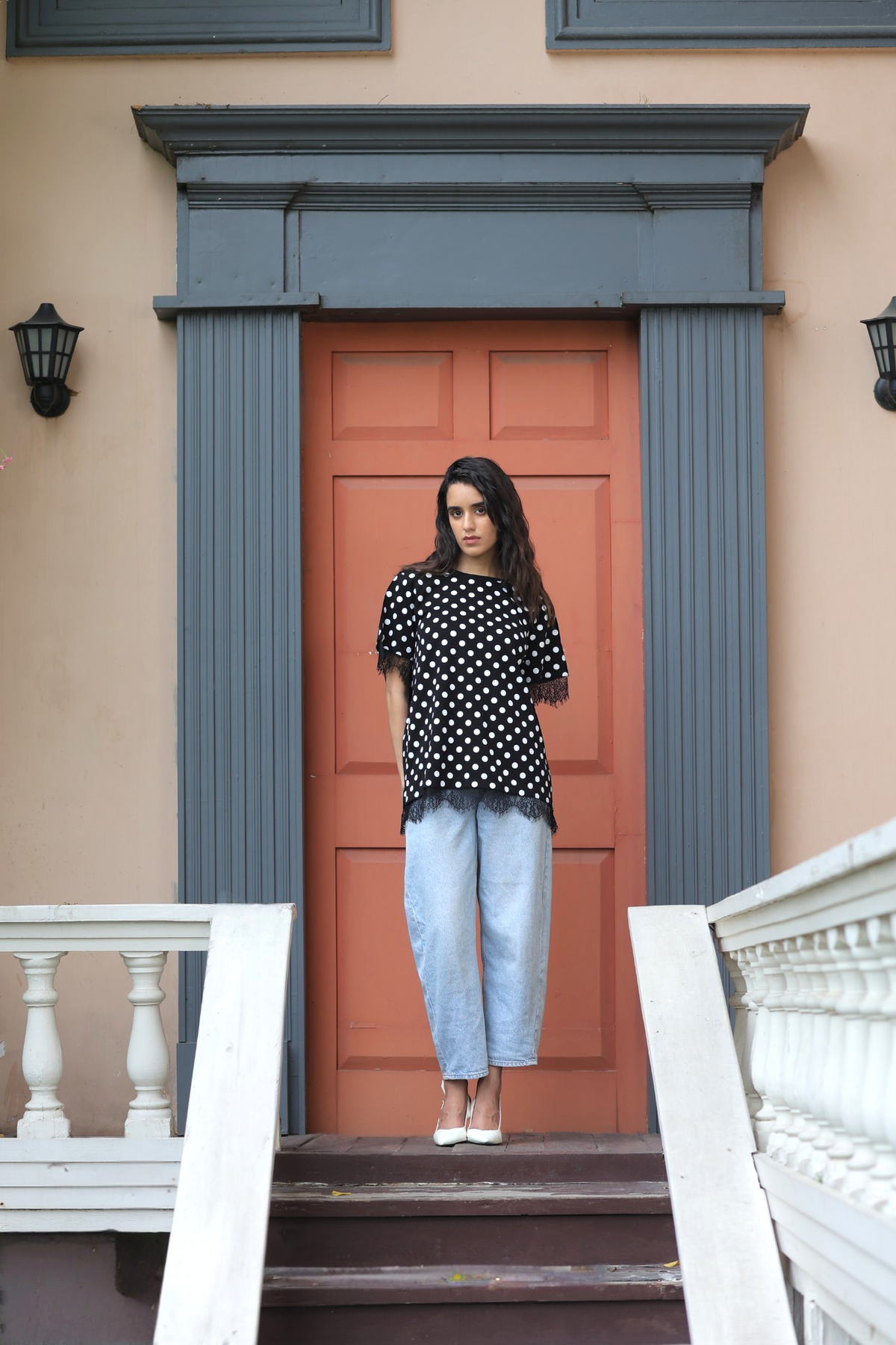 Polka Dot Lace Trim-Top