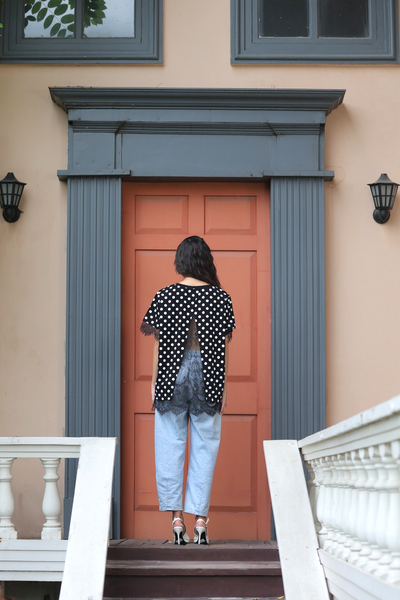 Polka Dot Lace Trim-Top