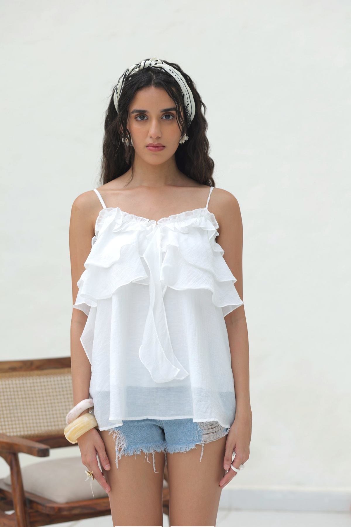 Ruffle cami top - White