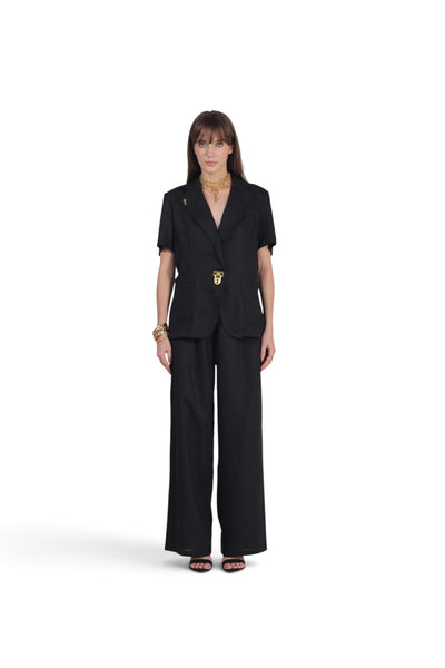 Tailored Charm Detail Short-Sleeve Blazer with Paints