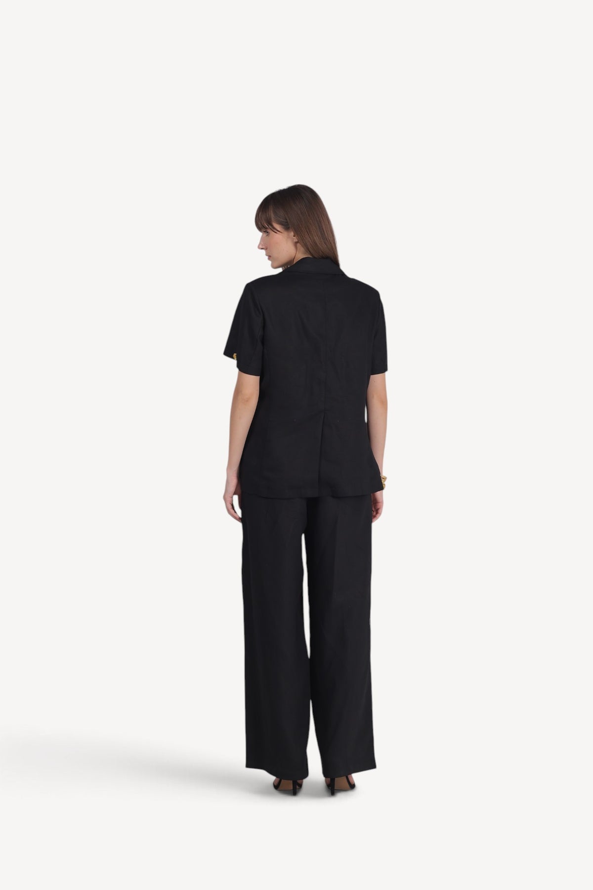 Tailored Charm Detail Short-Sleeve Blazer with Paints