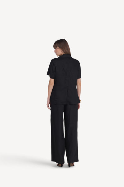 Tailored Charm Detail Short-Sleeve Blazer with Paints