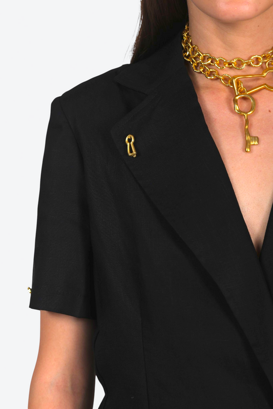 Tailored Charm Detail Short-Sleeve Blazer with Paints