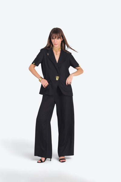 Tailored Charm Detail Short-Sleeve Blazer with Paints