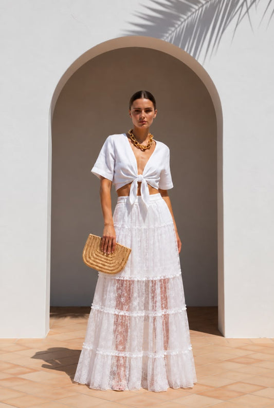 Lace Panel Maxi Skirt